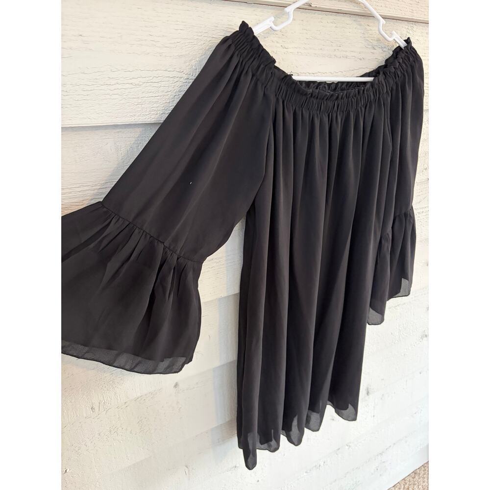 Zanzea Collection Black Off Shoulder Chiffon Blouse Size S Boho Bell Sleeve - Picture 4 of 7